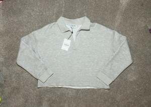 LNA Clothing Tish Style Nicks Pullover Heather Grey Cropped Polo Sweatshirt